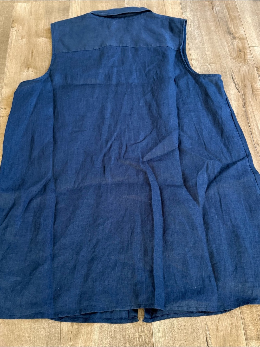 J Jill Love Linen Sleeveless Tunic Button Up Collared Medium Navy Blue Summer - Picture 7 of 7